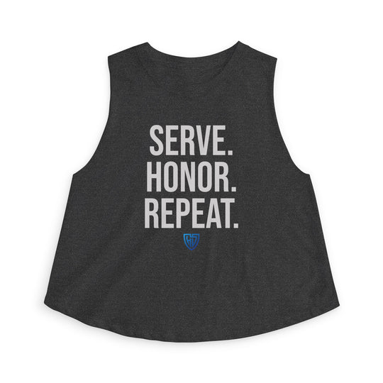 Heroes Defense Women's Cropped Tank — Serve. Honor. Repeat.