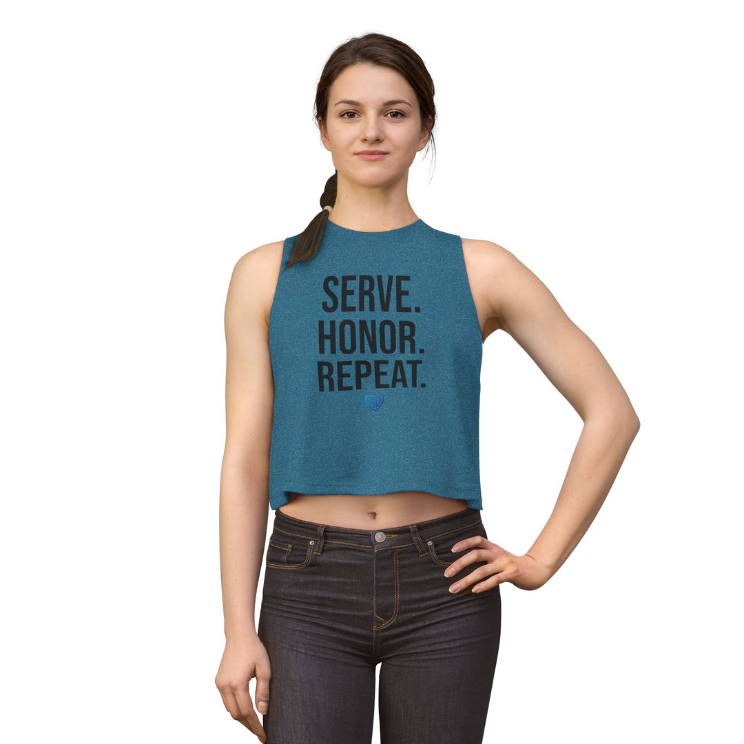 Heroes Defense Women's Cropped Tank — Serve. Honor. Repeat.