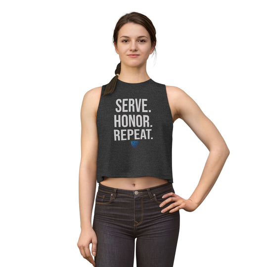 Heroes Defense Women's Cropped Tank — Serve. Honor. Repeat.