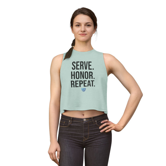 Heroes Defense Women's Cropped Tank — Serve. Honor. Repeat.