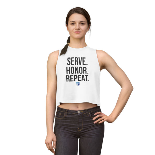Heroes Defense Women's Cropped Tank — Serve. Honor. Repeat.