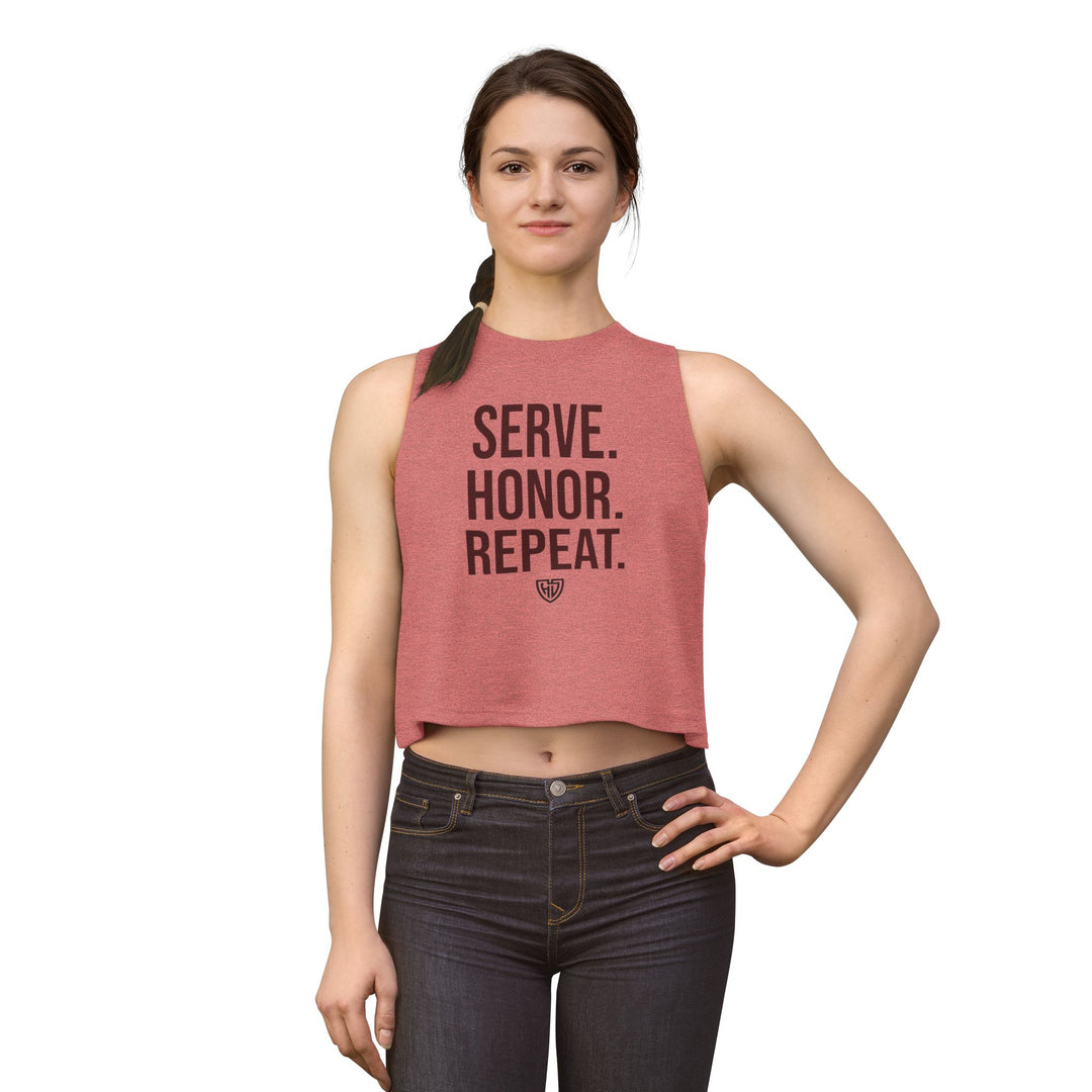 Heroes Defense Women's Cropped Tank — Serve. Honor. Repeat.