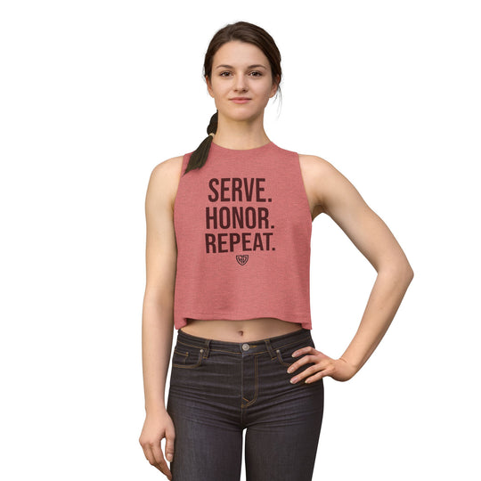Heroes Defense Women's Cropped Tank — Serve. Honor. Repeat.