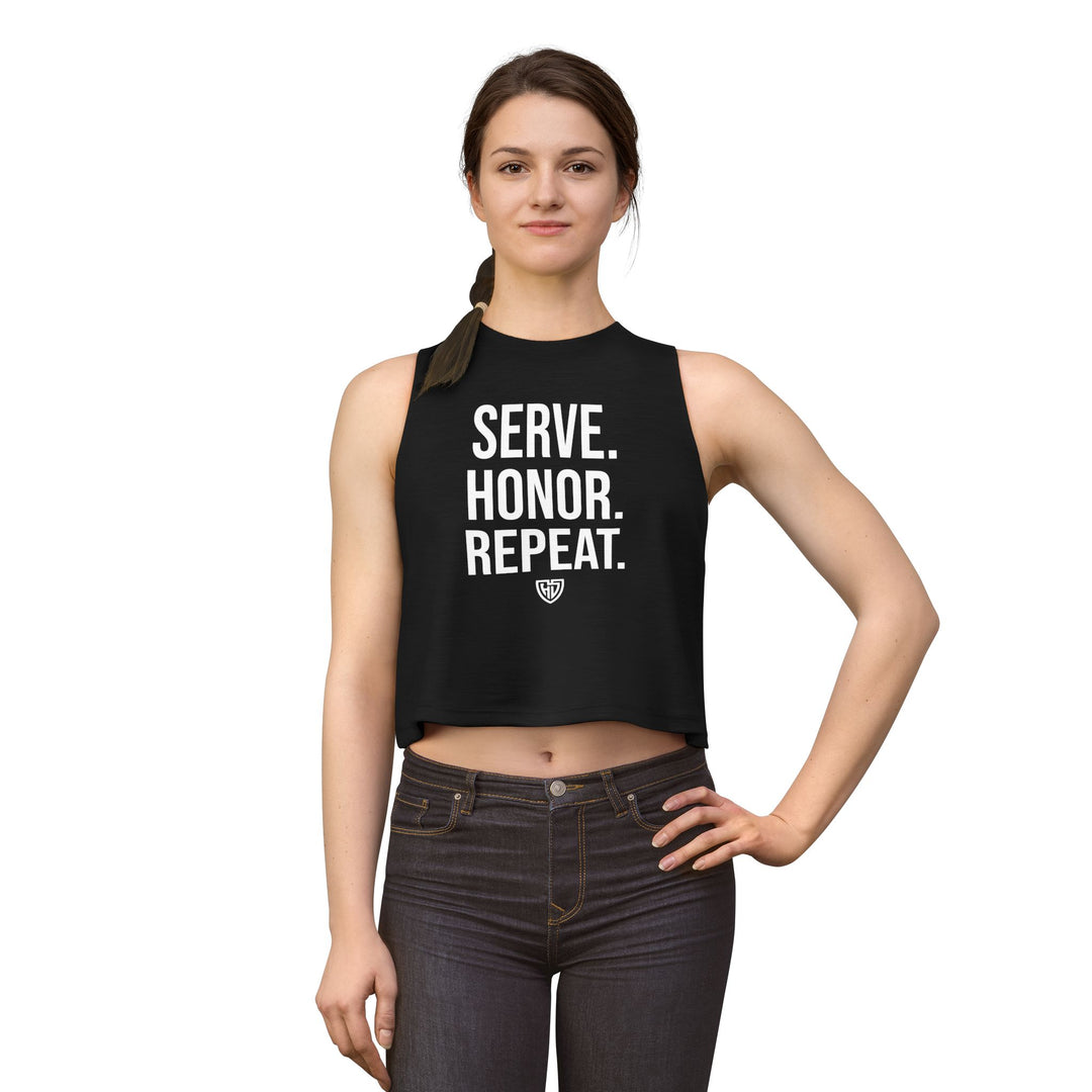Heroes Defense Women's Cropped Tank — Serve. Honor. Repeat.