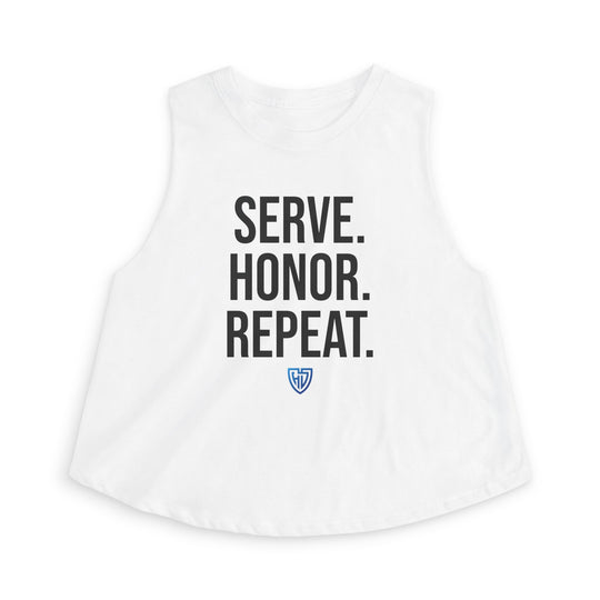 Heroes Defense Women's Cropped Tank — Serve. Honor. Repeat.