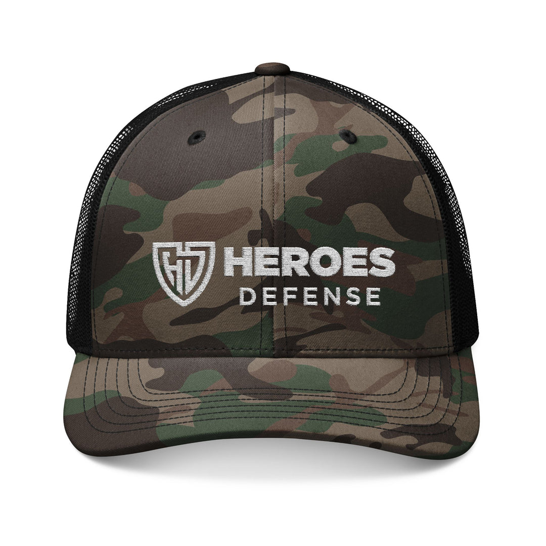 Heroes Defense Camo Embroidered Trucker Hat