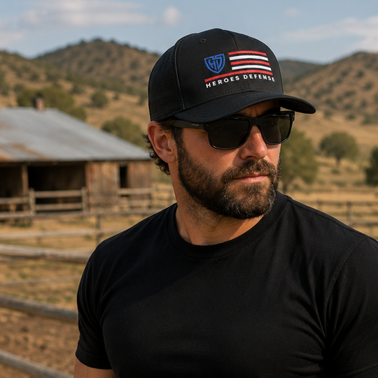 Heroes Defense USA Flag Hat with Embroidered Logo